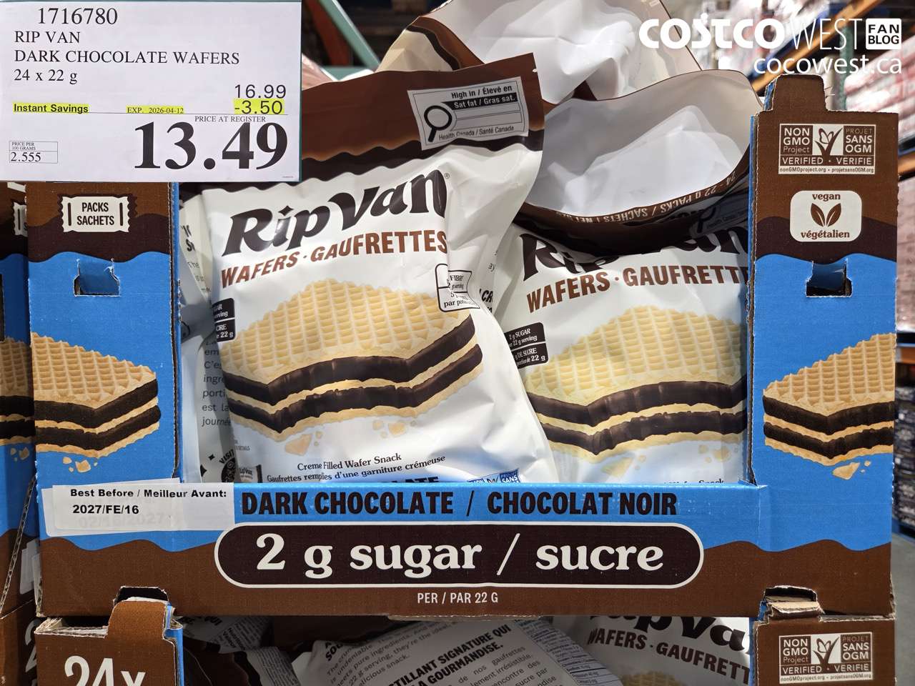 1716780 RIP VAN DARK CHOCOLATE WAFERS 24 X 22 G ($3.50 INSTANT SAVINGS EXPIRES ON 2026-04-12) $13.49