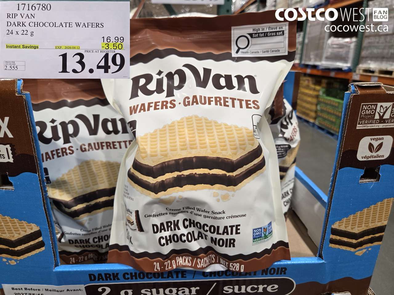 1716780 RIP VAN DARK CHOCOLATE WAFERS 24 X 22 G ($3.50 INSTANT SAVINGS EXPIRES ON 2026-04-12) $13.49