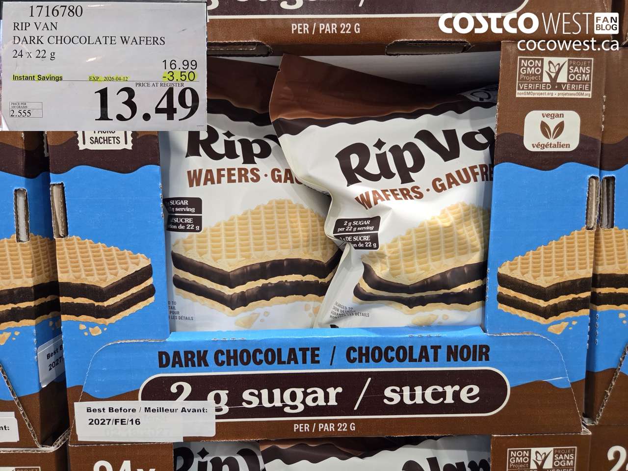 1716780 RIP VAN DARK CHOCOLATE WAFERS 24 X 22 G ($3.50 INSTANT SAVINGS EXPIRES ON 2026-04-12) $13.49