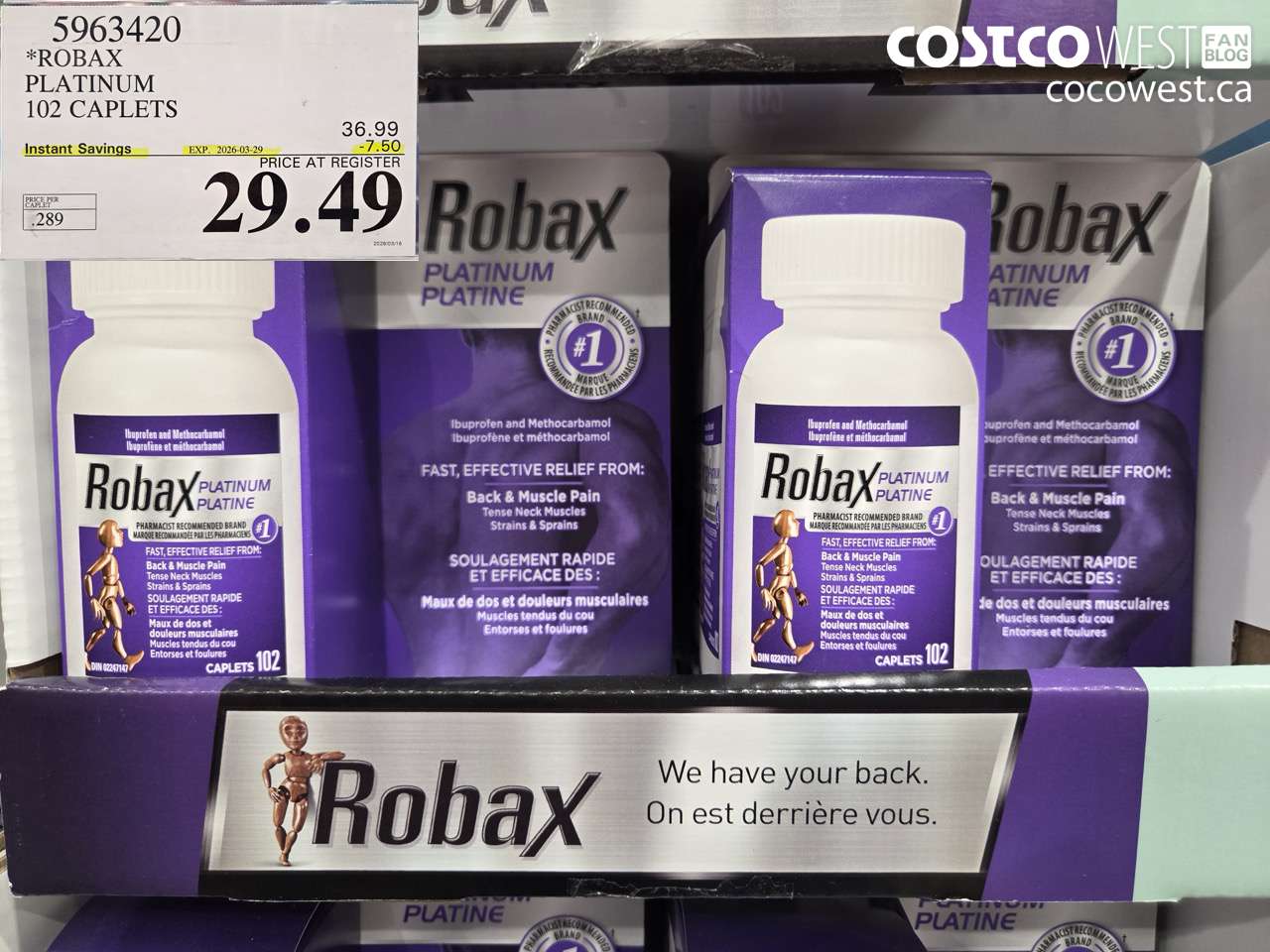 5963420 ROBAX PLATINUM 102 CAPLETS ($7.50 INSTANT SAVINGS EXPIRES ON 2026-03-29) $29.49