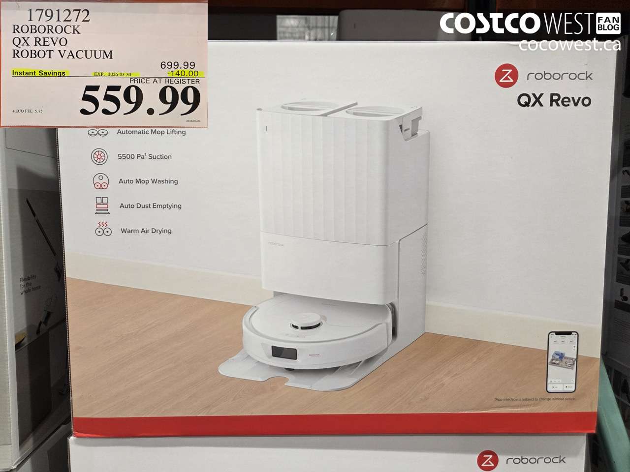 1791272 ROBOROCK QX REVO ROBOT VACUUM ($140.00 INSTANT SAVINGS EXPIRES ON 2026-03-30) $559.99