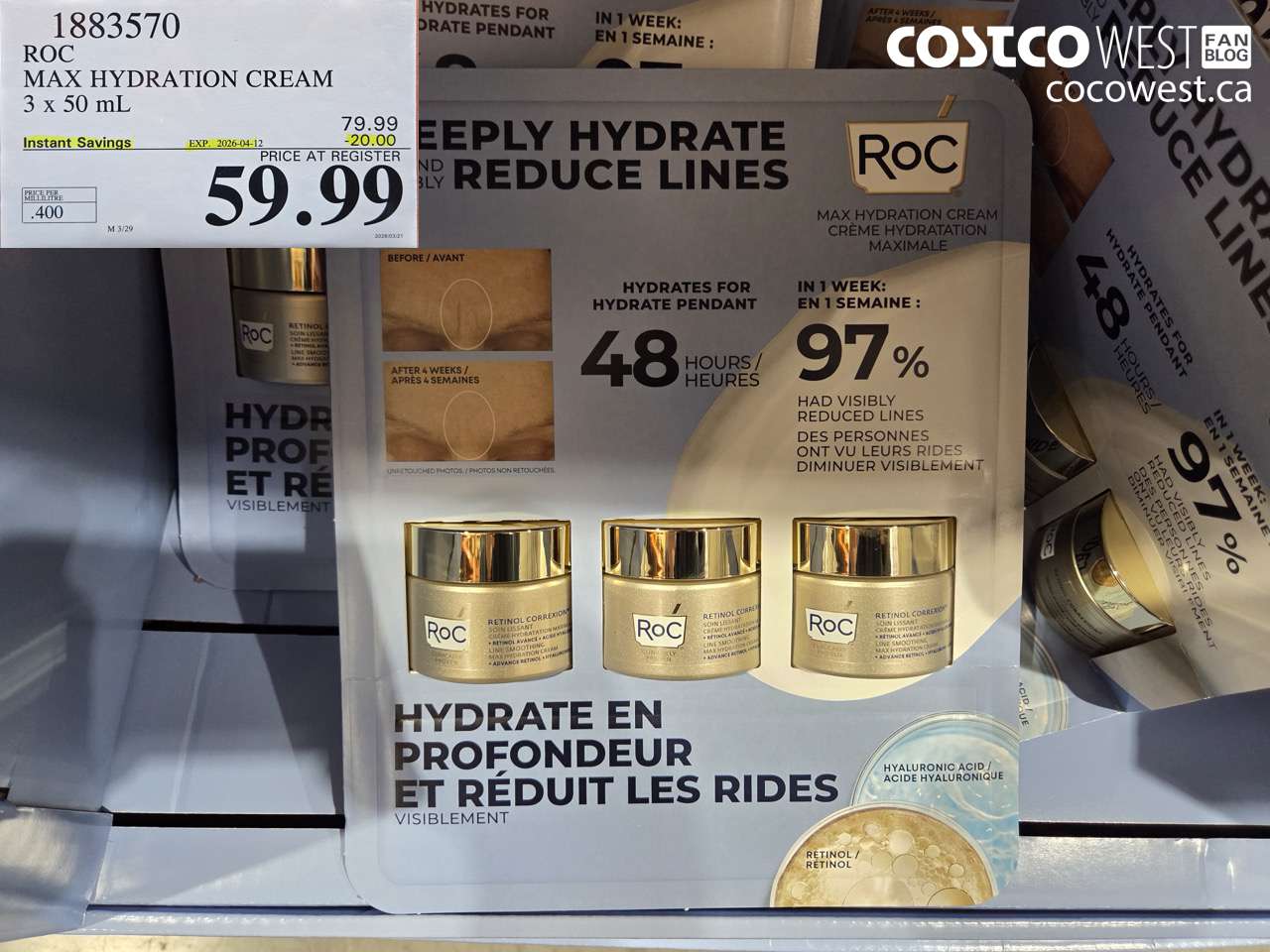 1883570 ROC MAX HYDRATION CREAM 3 X 50 ML ($20.00 INSTANT SAVINGS EXPIRES ON 2026-04-12) $59.99