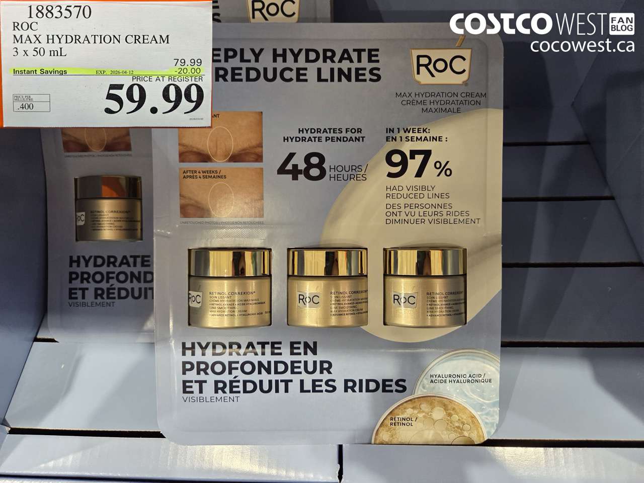 1883570 ROC MAX HYDRATION CREAM 3 X 50 ML ($20.00 INSTANT SAVINGS EXPIRES ON 2026-04-12) $59.99