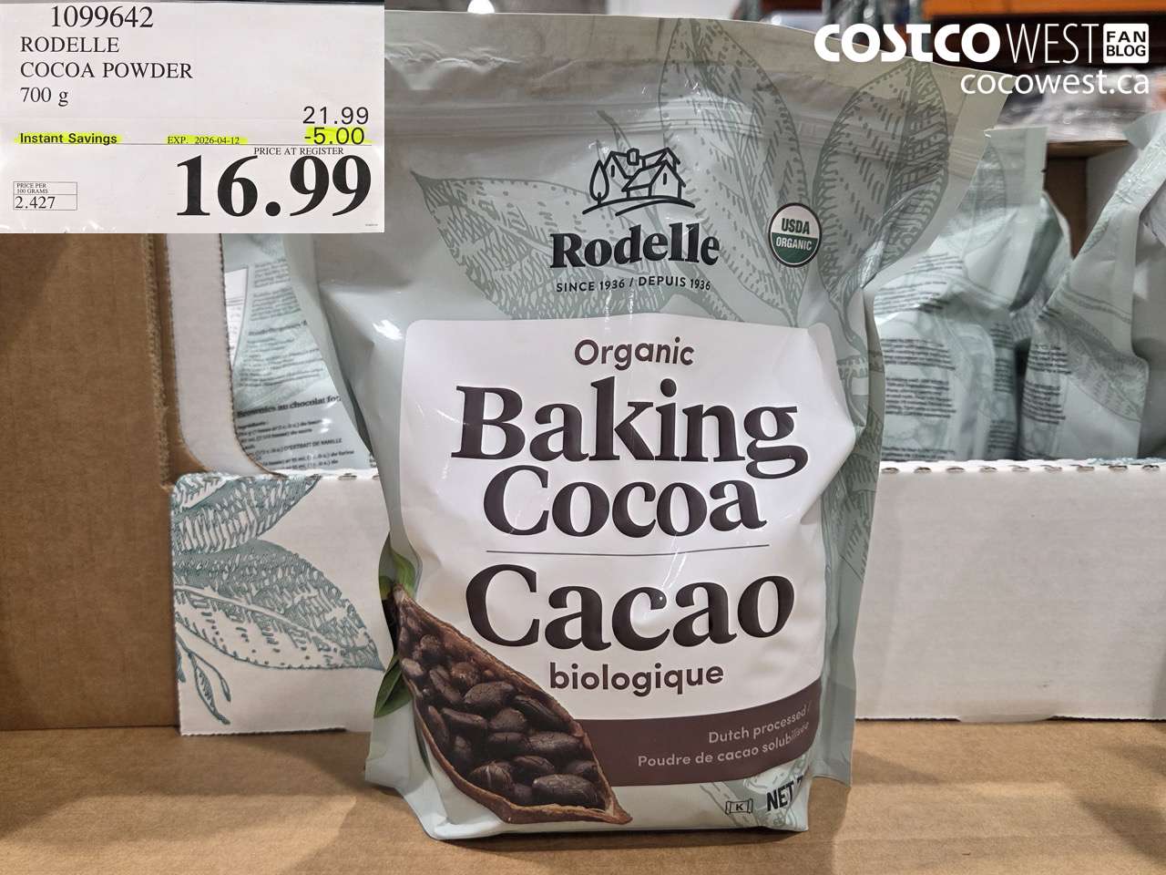 1099642 RODELLE COCOA POWDER 700 G ($5.00 INSTANT SAVINGS EXPIRES ON 2026-04-12) $16.99