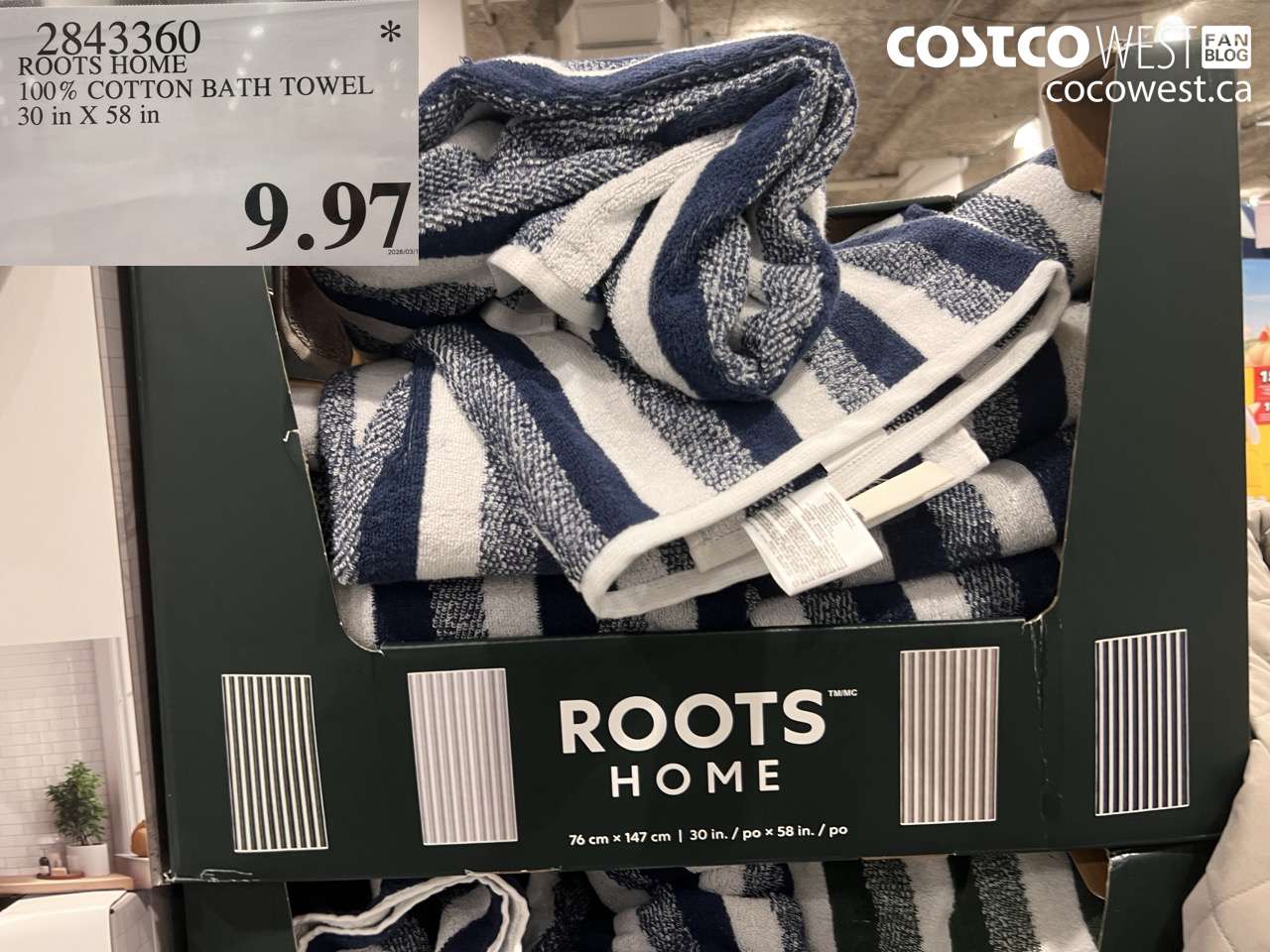 2843360 ROOTS HOME 100% COTTON BATH TOWEL 30 IN X 58 IN $9.97