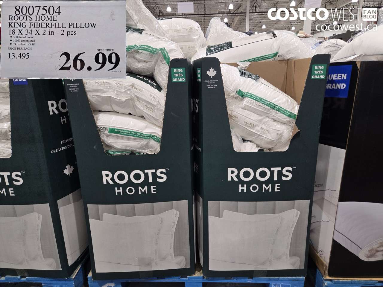 8007504 ROOTS HOME KING FIBERFILL PILLOW 18 X 34 X 2 IN - 2 PCS $26.99