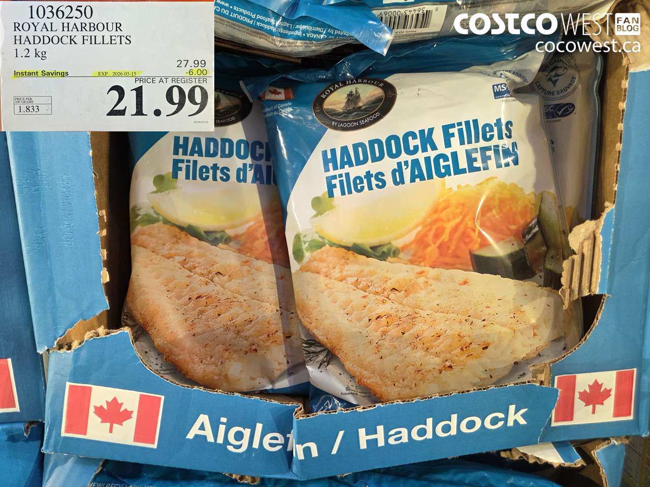 1036250 ROYAL HARBOUR HADDOCK FILLETS 1.2KG ($6.00 INSTANT SAVINGS EXPIRES ON 2026-03-15) $21.99