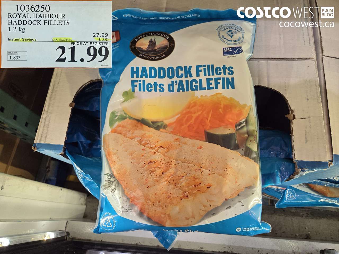 1036250 ROYAL HARBOUR HADDOCK FILLETS 1.2 KG ($6.00 INSTANT SAVINGS EXPIRES ON 2026-03-15) $21.99