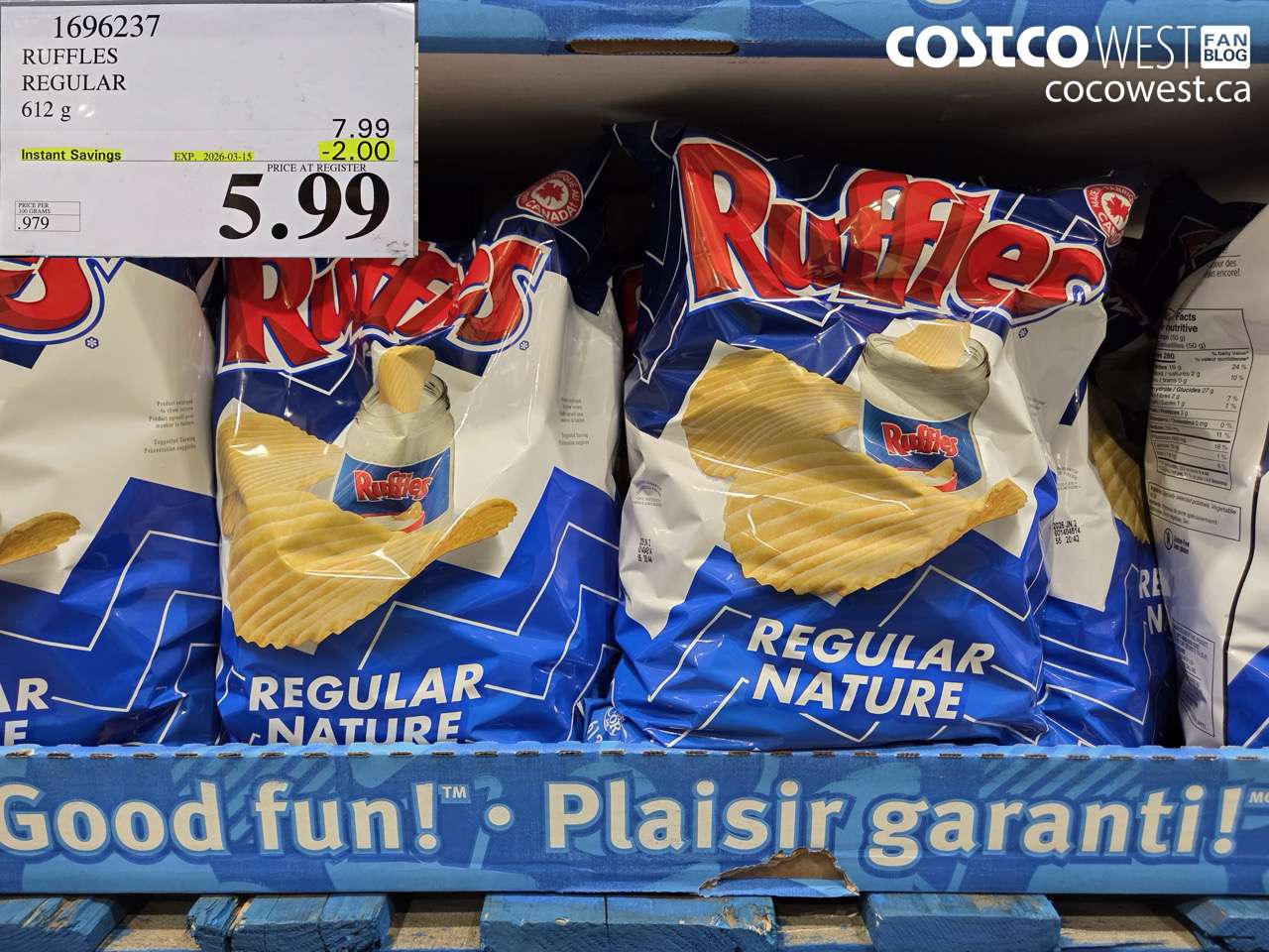 1696237 RUFFLES REGULAR 612 G ($2.00 INSTANT SAVINGS EXPIRES ON 2026-03-15) $5.99