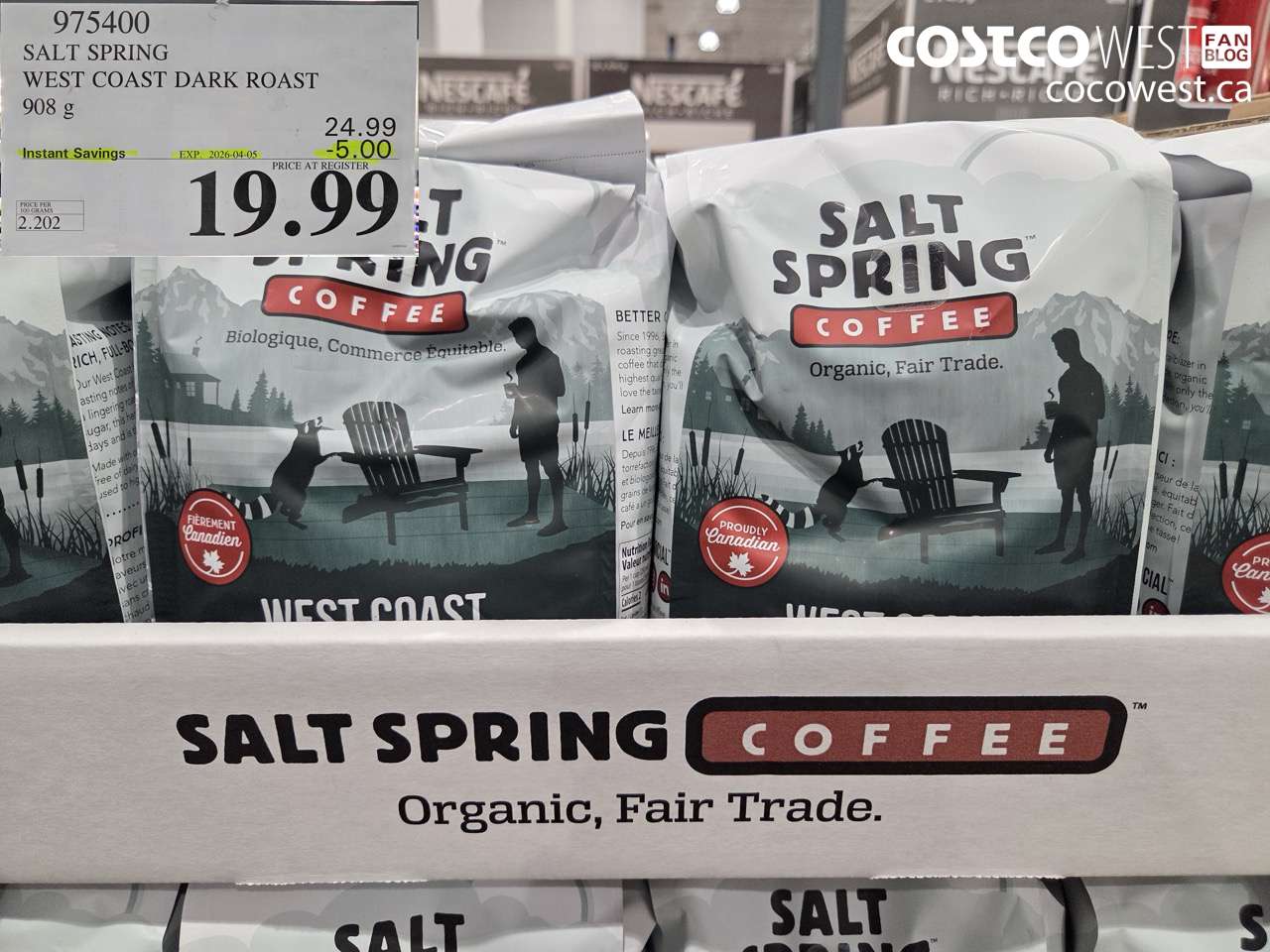 975400 SALT SPRING WEST COAST DARK ROAST 908G ($5.00 INSTANT SAVINGS EXPIRES ON 2026-04-05) $19.99
