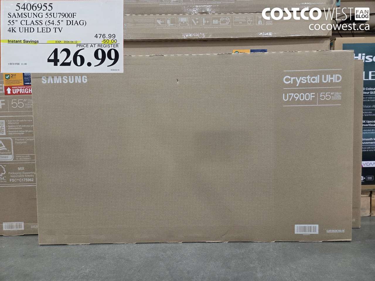 5406955 SAMSUNG 55U7900F 55 CLASS (54.5 DIAG) 4K UHD LED TV ($50.00 INSTANT SAVINGS EXPIRES ON 2026-04-12) $426.99