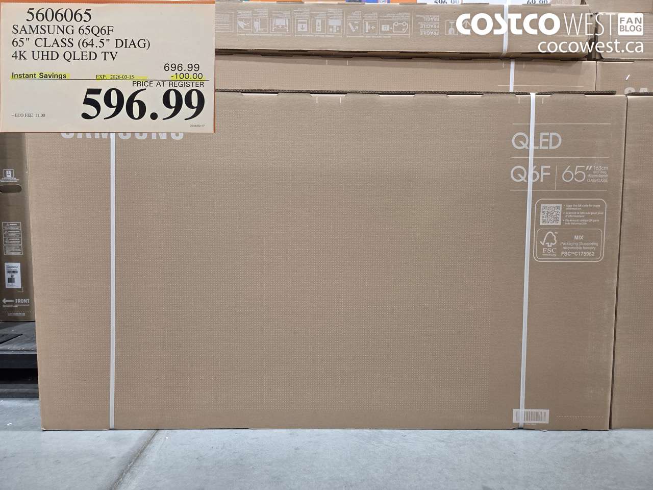 5606065 SAMSUNG 65Q6F 65 CLASS (64.5 DIAG) 4K UHD QLED TV ($100.00 INSTANT SAVINGS EXPIRES ON 2026-03-15) $596.99