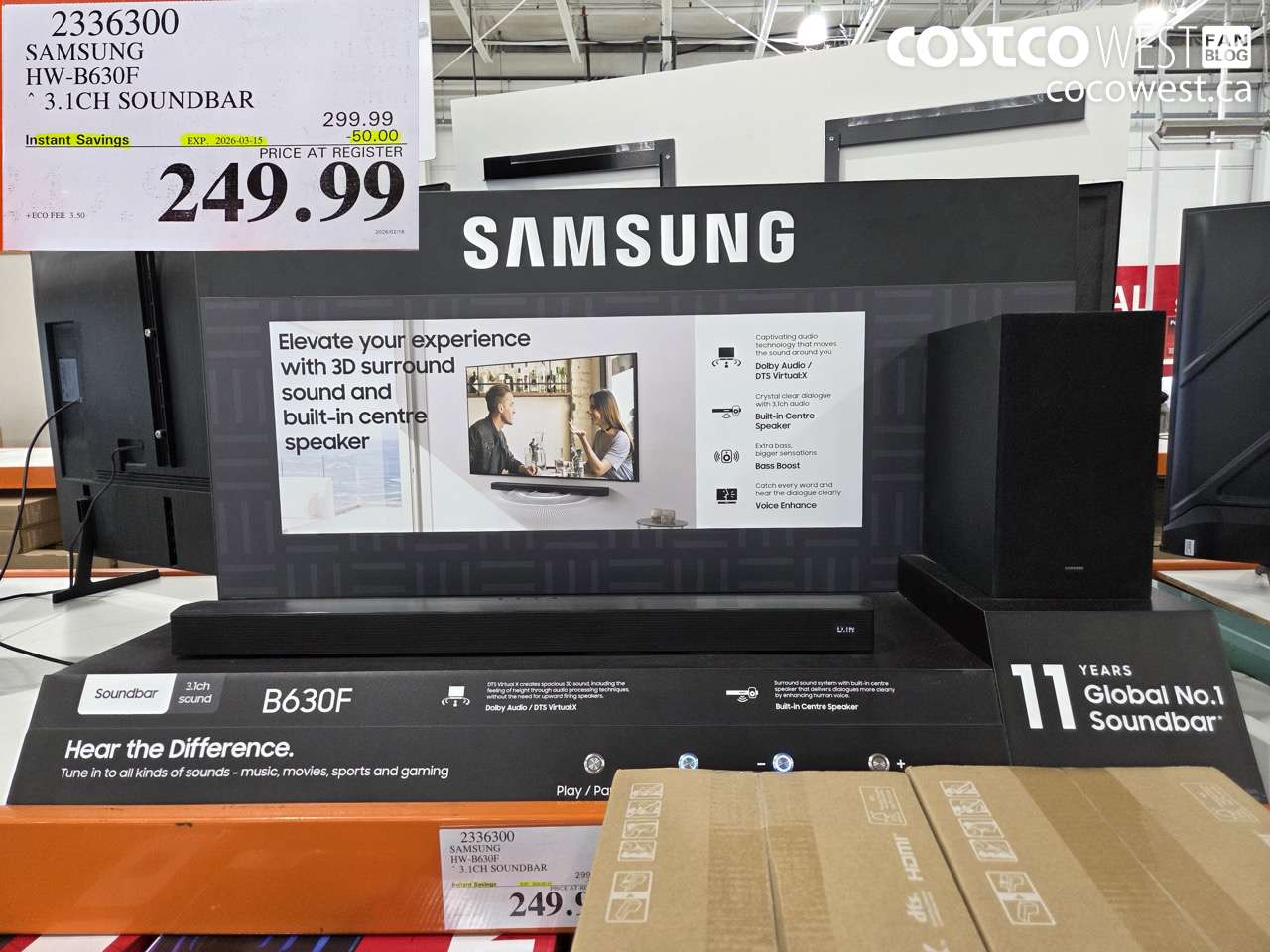 2336300 SAMSUNG HW-B630F 3.1CH SOUNDBAR ($50.00 INSTANT SAVINGS EXPIRES ON 2026-03-15) $249.99