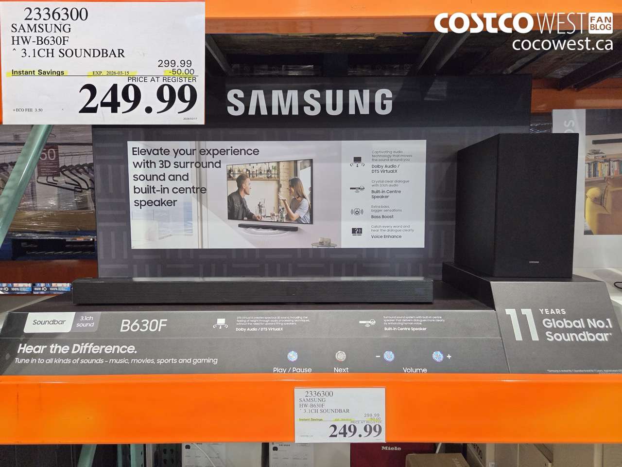 2336300 SAMSUNG HW-B630F 3.1CH SOUNDBAR ($50.00 INSTANT SAVINGS EXPIRES ON 2026-03-15) $249.99