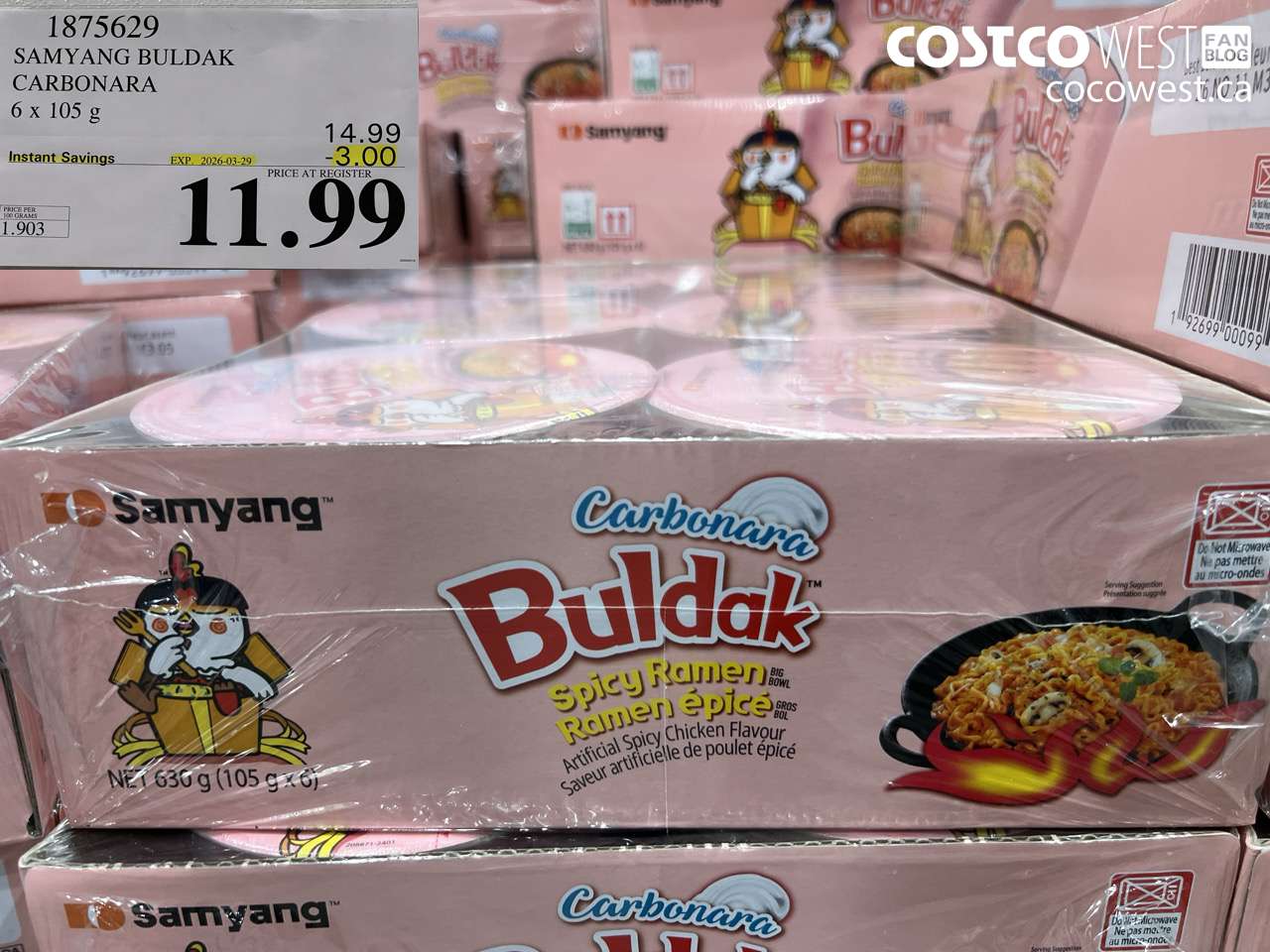1875629 SAMYANG BULDAK CARBONARA 6 X 105G ($3.00 INSTANT SAVINGS EXPIRES ON 2026-03-29) $11.99