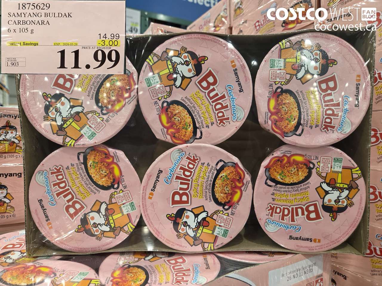 1875629 SAMYANG BULDAK CARBONARA 6 X 105G ($3.00 INSTANT SAVINGS EXPIRES ON 2026-03-29) $11.99