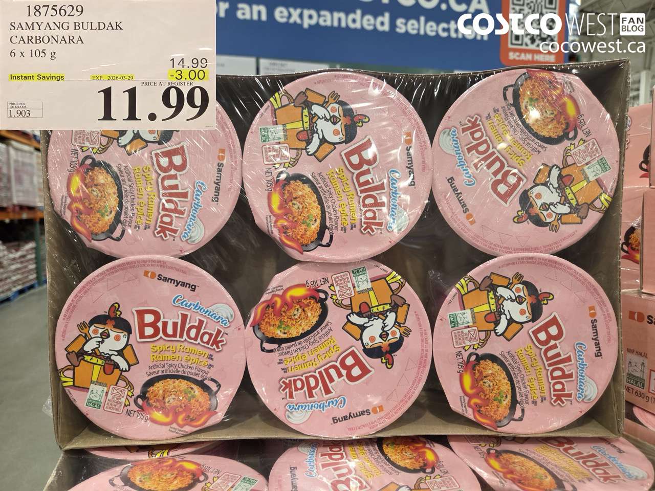 1875629 SAMYANG BULDAK CARBONARA 6 X 105G ($3.00 INSTANT SAVINGS EXPIRES ON 2026-03-29) $11.99