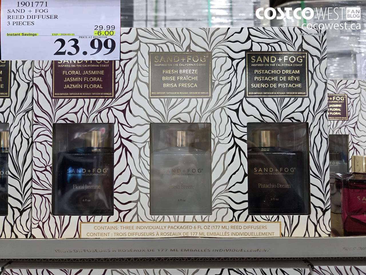 1901771 SAND + FOG REED DIFFUSER 3 PIECES ($6.00 INSTANT SAVINGS EXPIRES ON 2026-03-15) $23.99