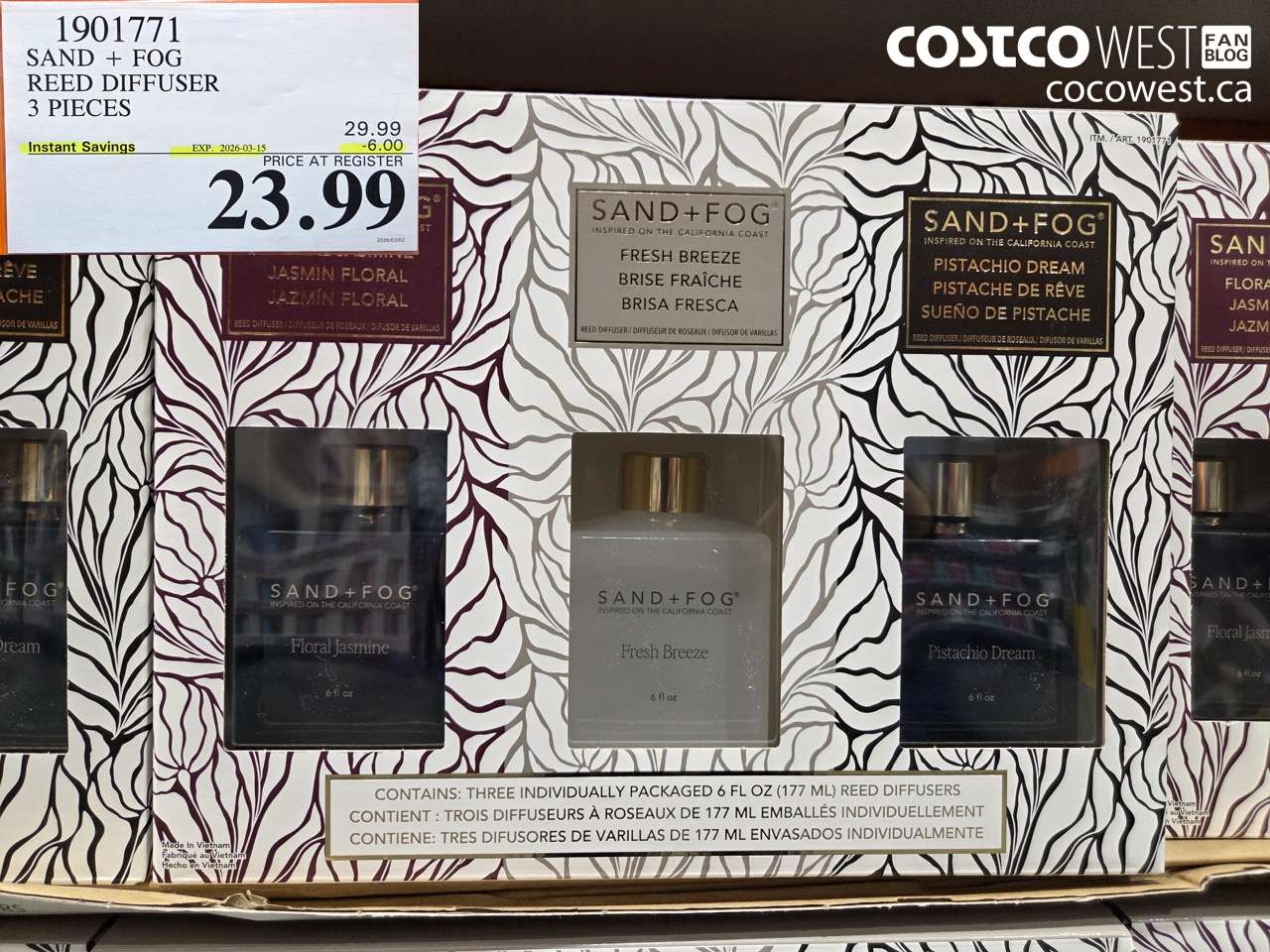 1901771 SAND + FOG REED DIFFUSER 3 PIECES ($6.00 INSTANT SAVINGS EXPIRES ON 2026-03-15) $23.99