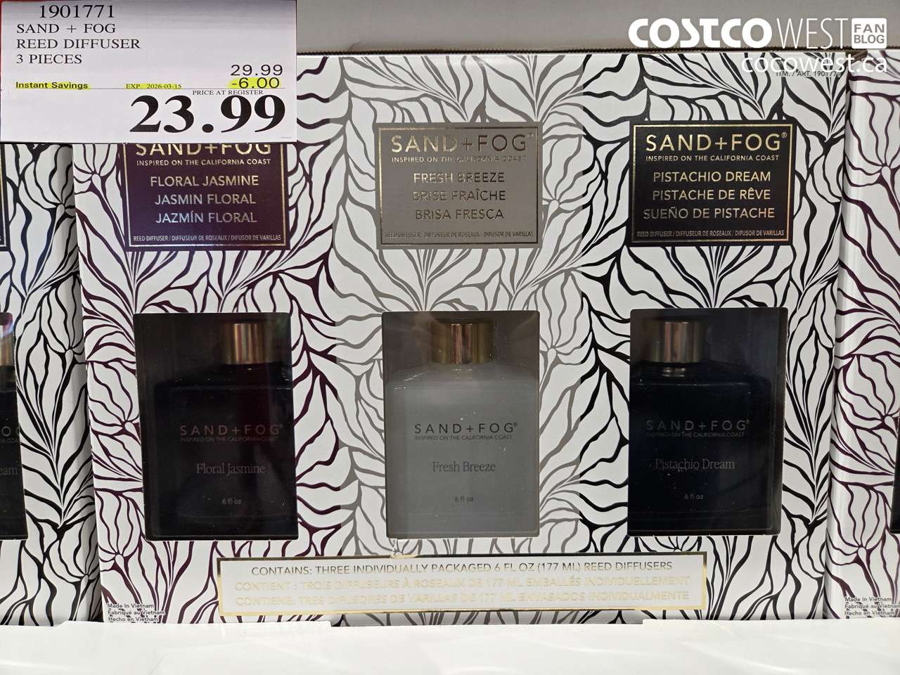 19017771 SAND + FOG REED DIFFUSER 3 PIECES ($6.00 INSTANT SAVINGS EXPIRES ON 2026-03-15) $23.99