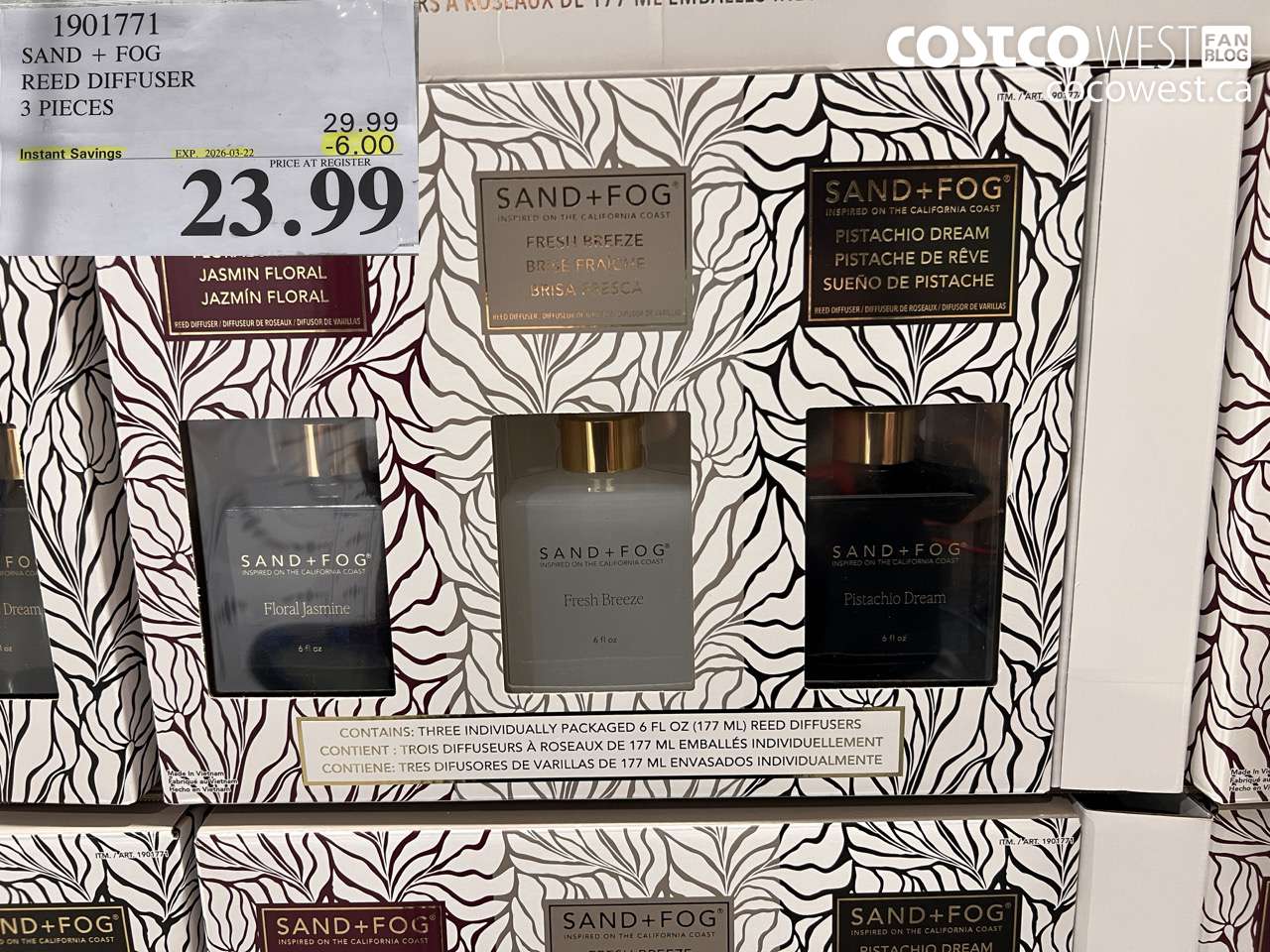 1901771 SAND + FOG REED DIFFUSER 3 PIECES ($6.00 INSTANT SAVINGS EXPIRES ON 2026-03-22) $23.99