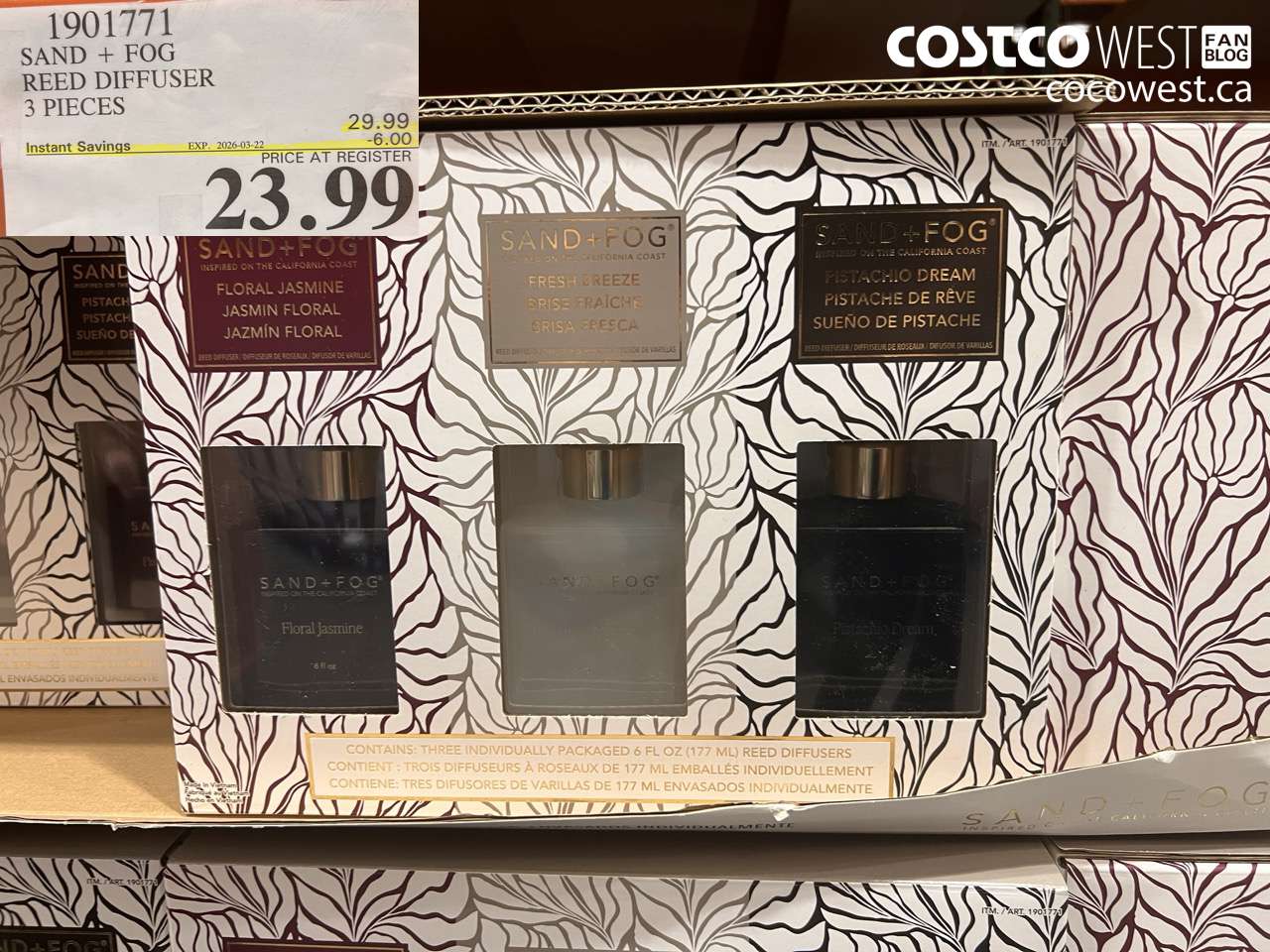 19017771 SAND + FOG REED DIFFUSER 3 PIECES ($6.00 INSTANT SAVINGS EXPIRES ON 2026-03-22) $23.99