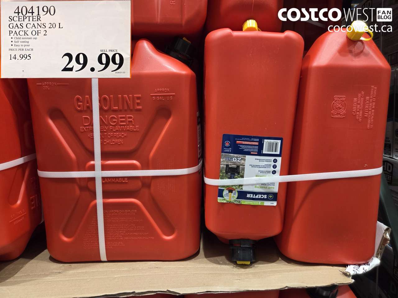 404190 SCEPTER GAS CANS 20 L PACK OF 2 $29.99