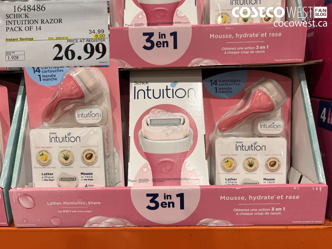1648486 SCHICK INTUITION RAZOR PACK OF 14 ($8.00 INSTANT SAVINGS EXPIRES ON 2026-03-22) $26.99