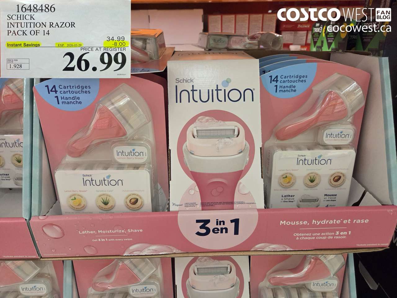 1648486 SCHICK INTUITION RAZOR PACK OF 14 ($8.00 INSTANT SAVINGS EXPIRES ON 2026-03-29) $26.99