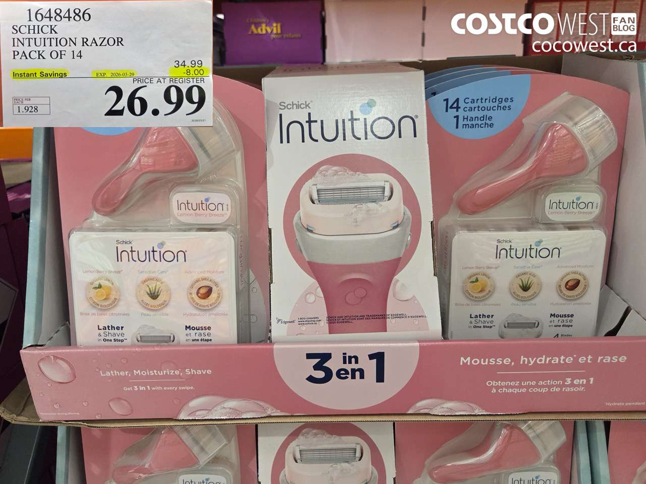 1648486 SCHICK INTUITION RAZOR PACK OF 14 ($8.00 INSTANT SAVINGS EXPIRES ON 2026-03-29) $26.99