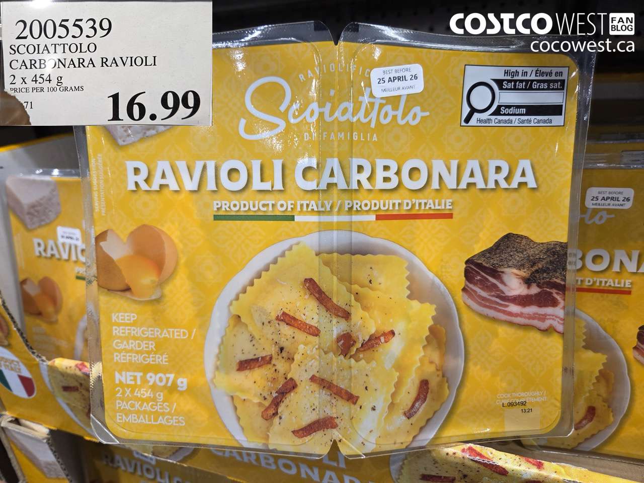 2005539 SCOIATTOLO CARBONARA RAVIOLI 2 X 454G $16.99