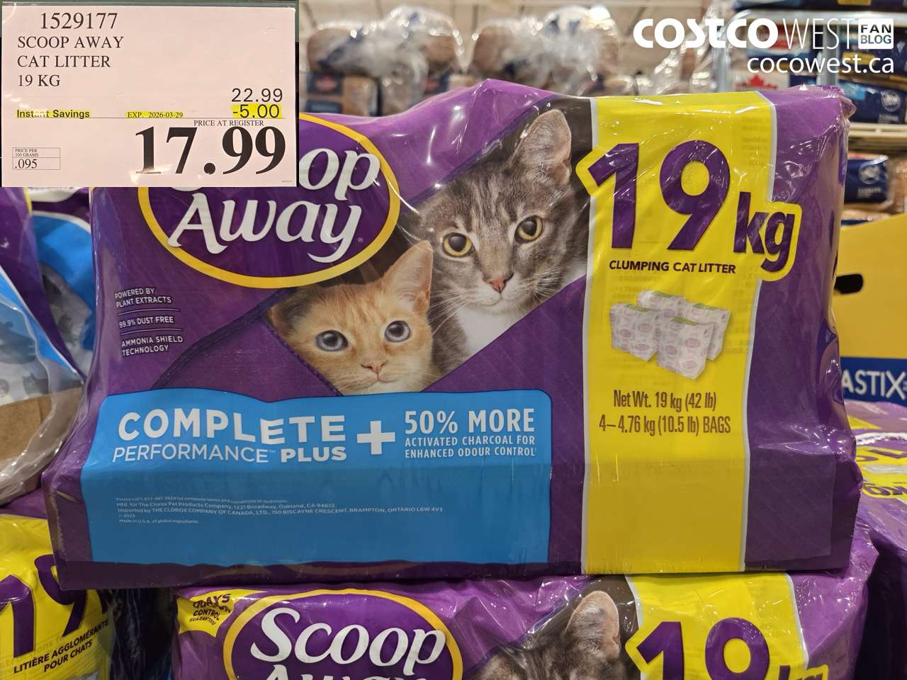 1529177 SCOOP AWAY CAT LITTER 19 KG ($5.00 INSTANT SAVINGS EXPIRES ON 2026-03-29) $17.99
