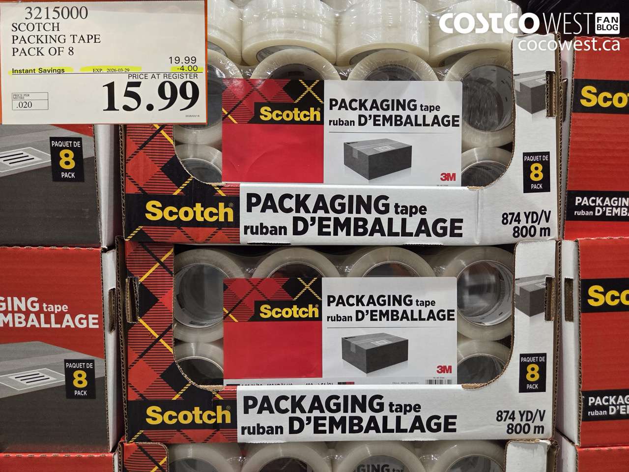 3215000 SCOTCH PACKING TAPE PACK OF 8 ($4.00 INSTANT SAVINGS EXPIRES ON 2026-03-29) $15.99