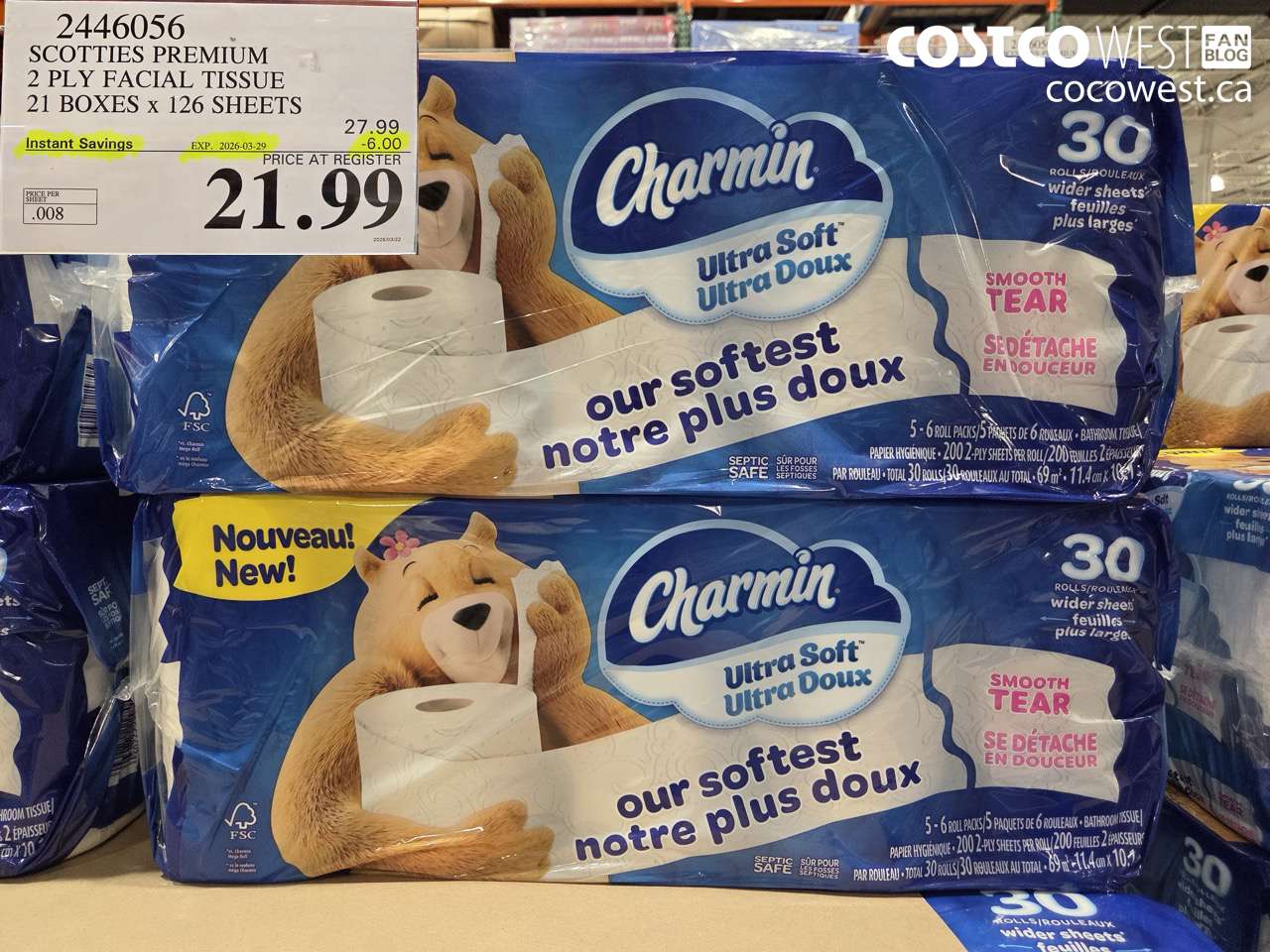 2446056 SCOTTIES PREMIUM 2 PLY FACIAL TISSUE 21 BOXES X 126 SHEETS ($6.00 INSTANT SAVINGS EXPIRES ON 2026-03-29) $21.99