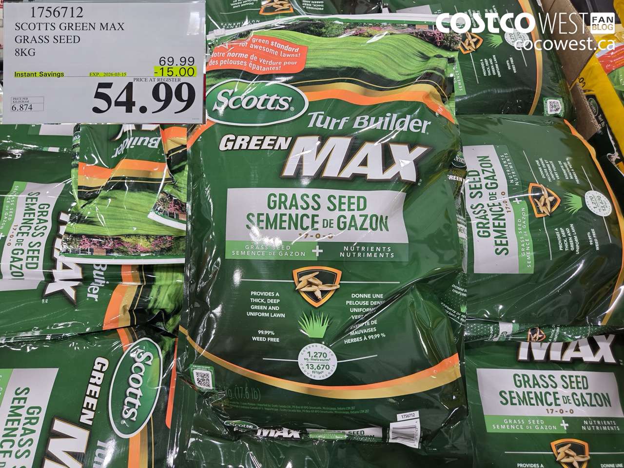 1756712 SCOTTS GREEN MAX GRASS SEED 8KG ($15.00 INSTANT SAVINGS EXPIRES ON 2026-03-15) $54.99