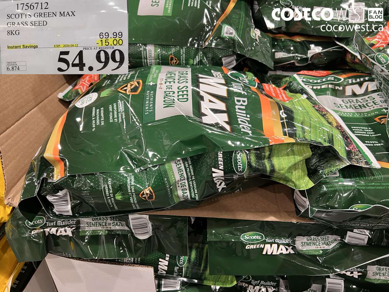 1756712 SCOTT'S GREEN MAX GRASS SEED 8KG ($15.00 INSTANT SAVINGS EXPIRES ON 2026-04-12) $54.99