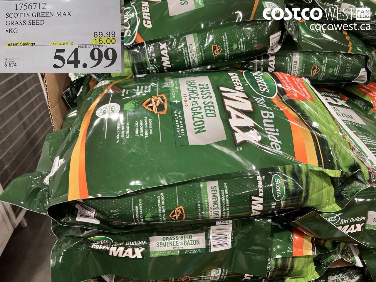 1756712 SCOTTS GREEN MAX GRASS SEED 8KG ($15.00 INSTANT SAVINGS EXPIRES ON 2026-04-12) $54.99