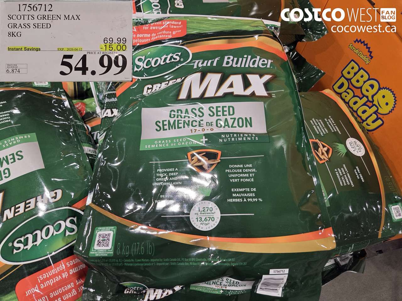 1756712 SCOTTS GREEN MAX GRASS SEED 8KG ($15.00 INSTANT SAVINGS EXPIRES ON 2026-04-12) $54.99