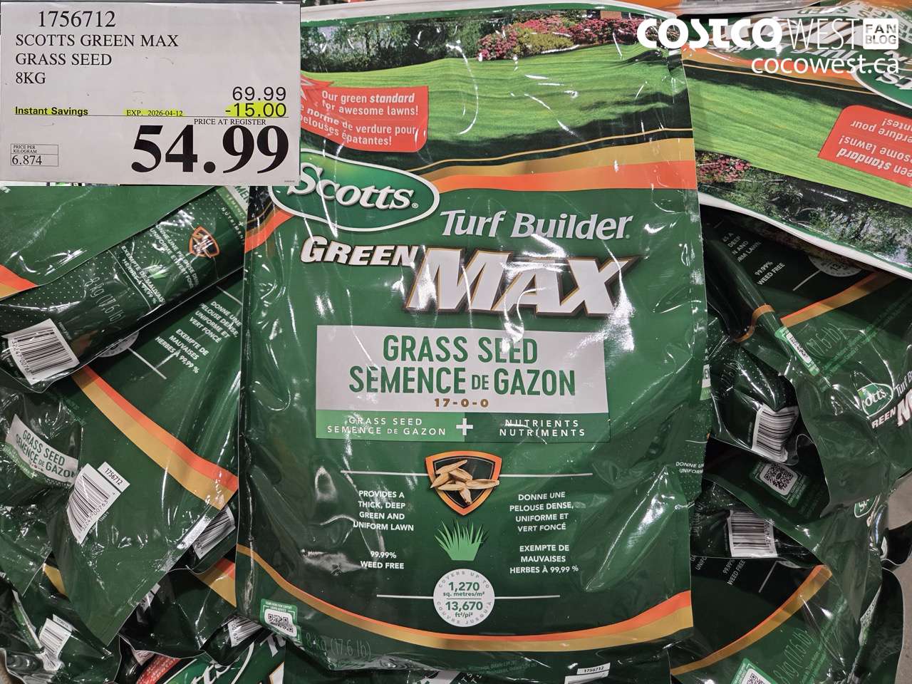 1756712 SCOTTS GREEN MAX GRASS SEED 8KG ($15.00 INSTANT SAVINGS EXPIRES ON 2026-04-12) $54.99
