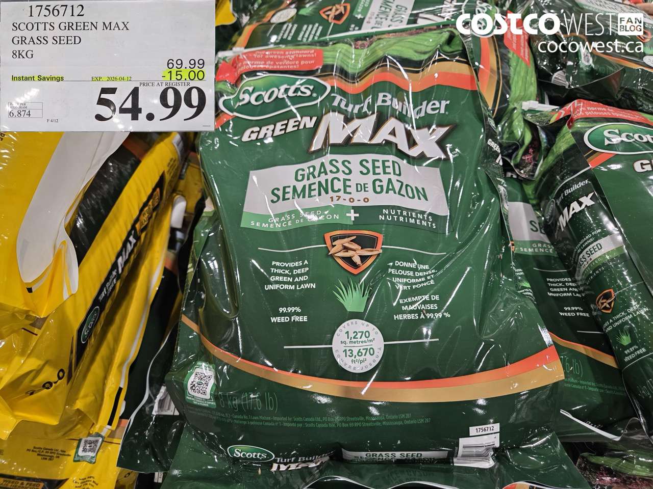 1756712 SCOTTS GREEN MAX GRASS SEED 8KG ($15.00 INSTANT SAVINGS EXPIRES ON 2026-04-12) $54.99