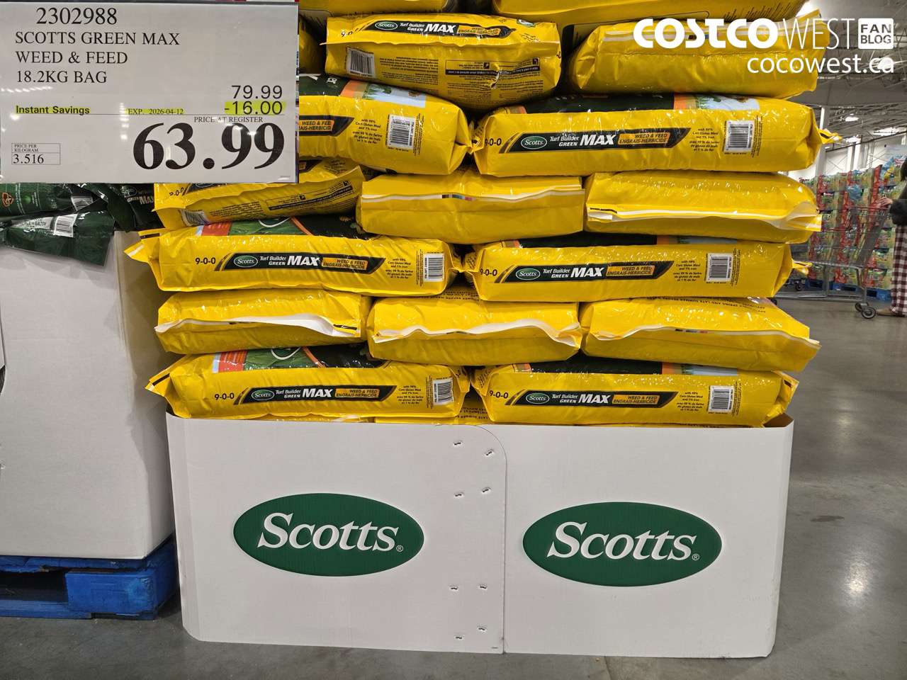 2302988 SCOTTS GREEN MAX WEED & FEED 18.2KG BAG ($16.00 INSTANT SAVINGS EXPIRES ON 2026-04-12) $63.99