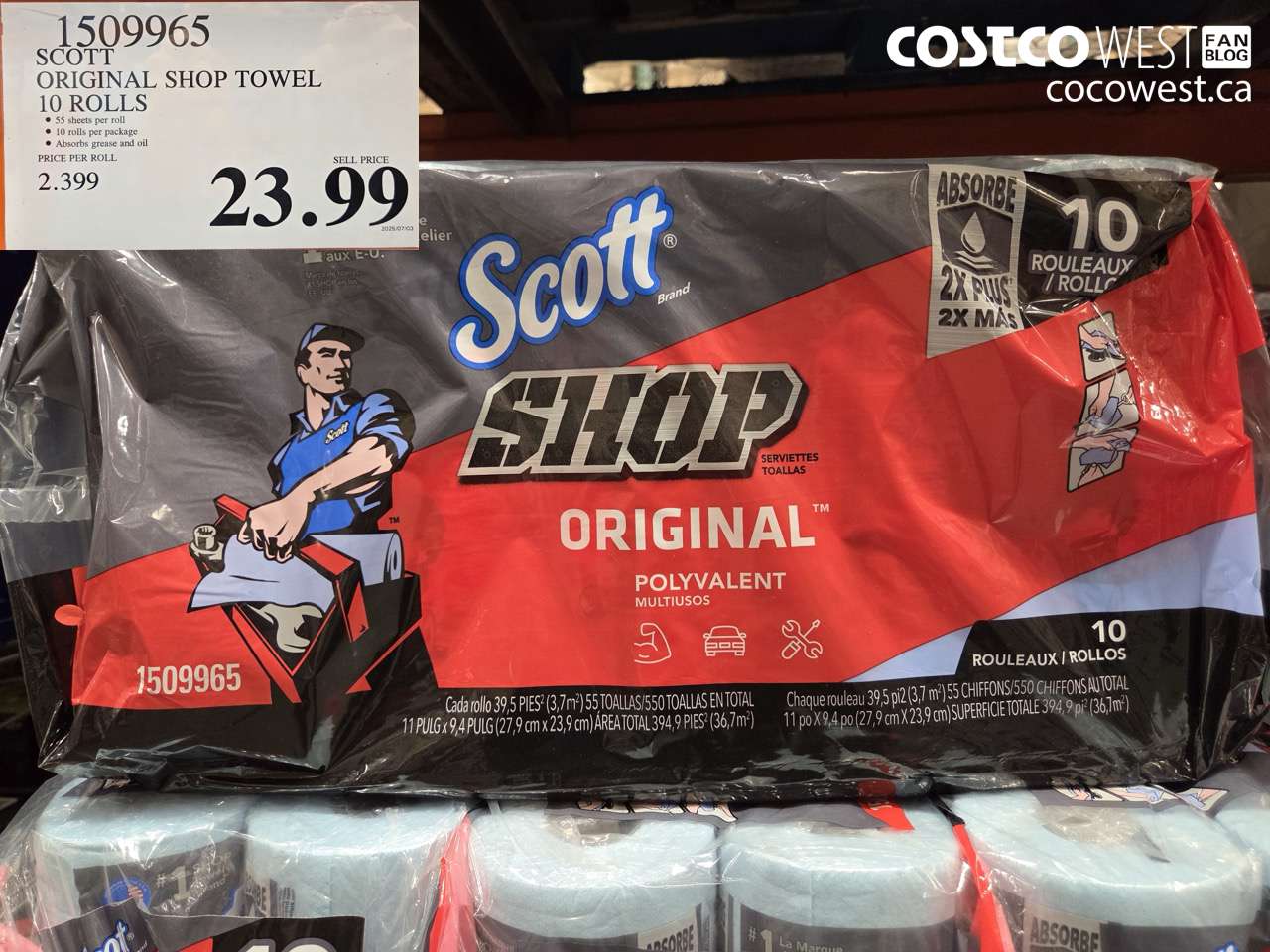 1509965 SCOTT ORIGINAL SHOP TOWEL 10 ROLLS $23.99