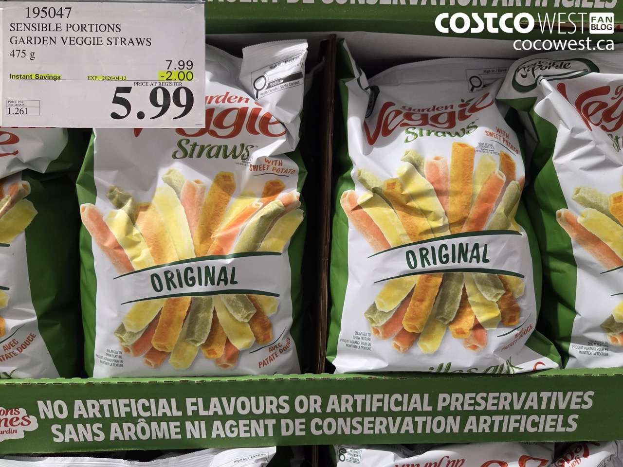 195047 SENSIBLE PORTIONS GARDEN VEGGIE STRAWS 475G ($2.00 INSTANT SAVINGS EXPIRES ON 2026-04-12) $5.99