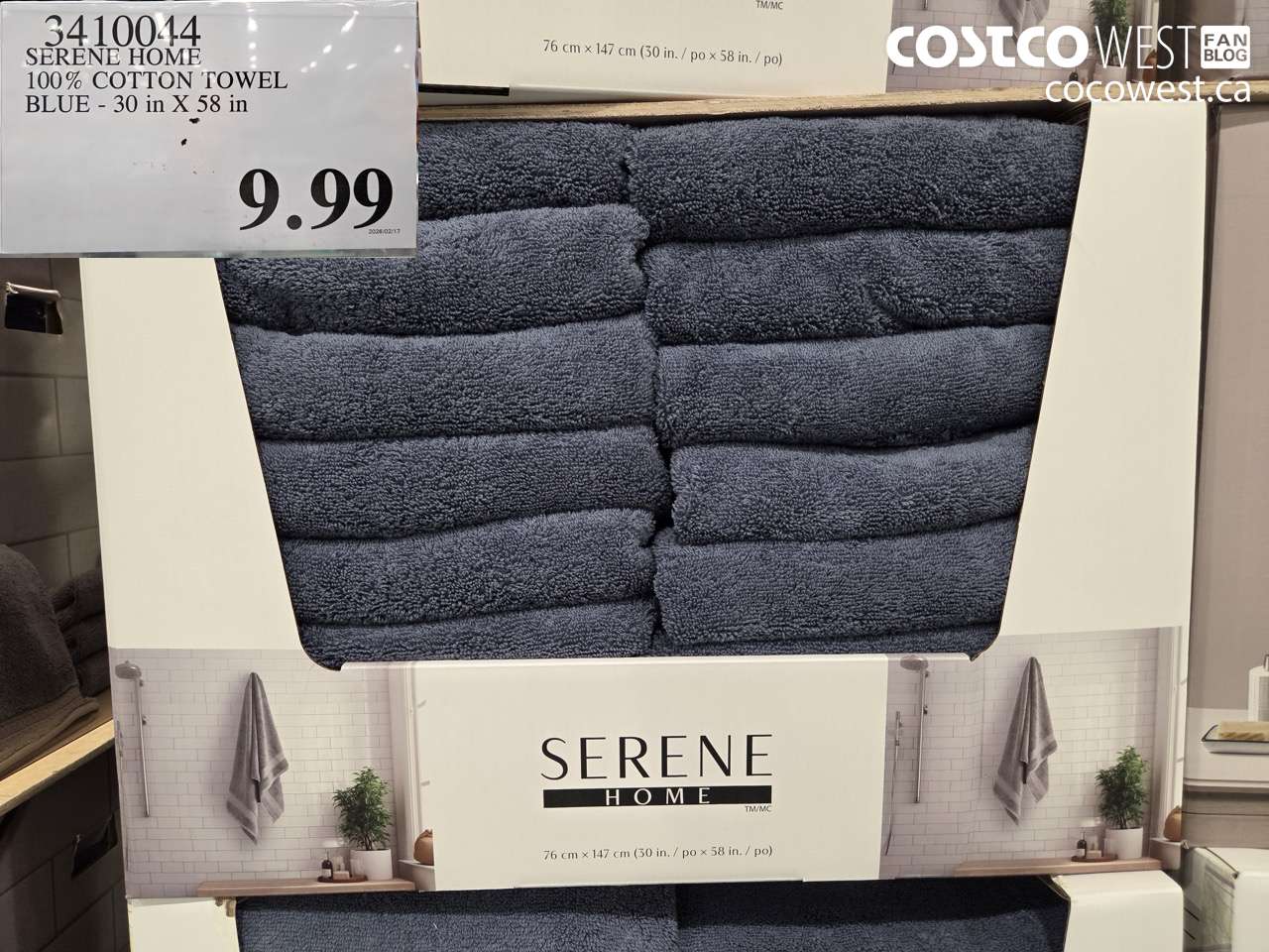 3410044 SERENE HOME 100% COTTON TOWEL BLUE - 30 IN X 58 IN $9.99
