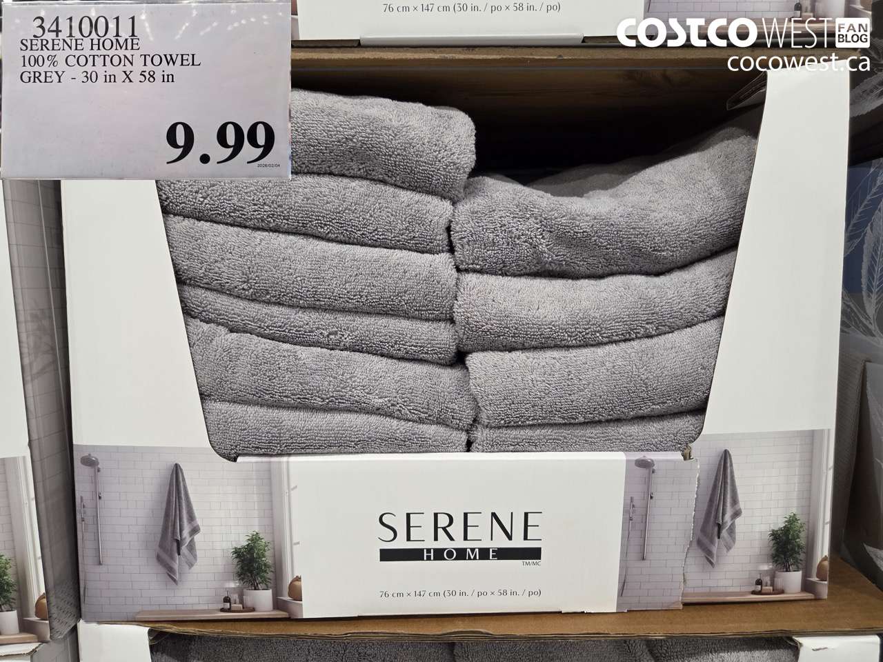 3410011 SERENE HOME 100% COTTON TOWEL GREY - 30 IN X 58 IN $9.99
