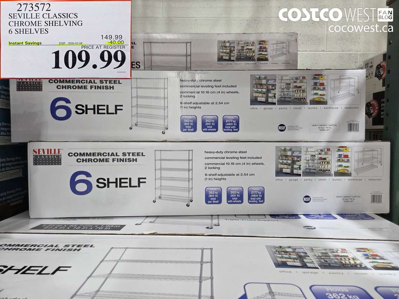 273572 SEVILLE CLASSICS CHROME SHELVING 6 SHELVES ($40.00 INSTANT SAVINGS EXPIRES ON 2026-03-08) $109.99