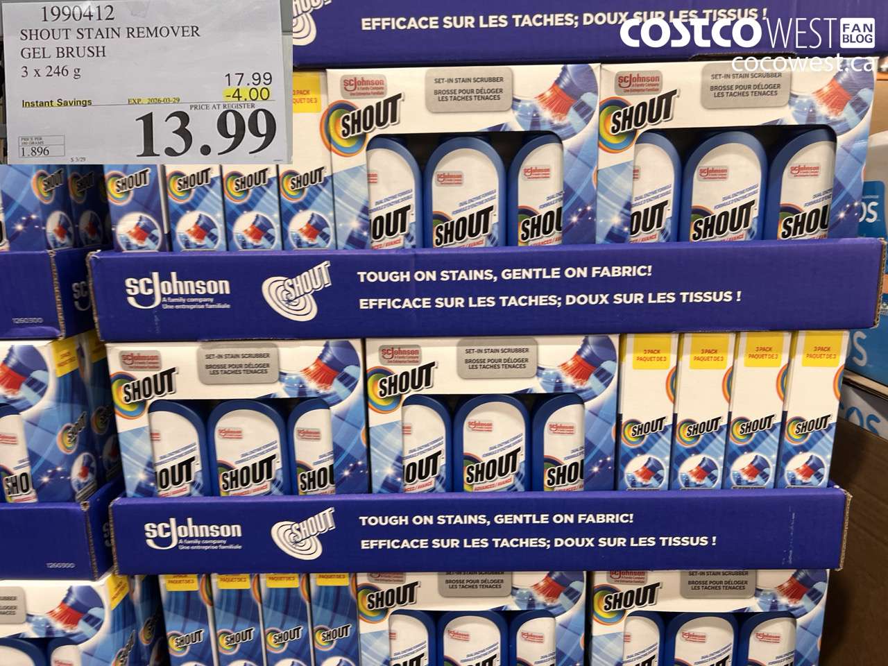 19904112 SHOUT STAIN REMOVER GEL BRUSH 3 X 246 G ($4.00 INSTANT SAVINGS EXPIRES ON 2026-03-29) $13.99