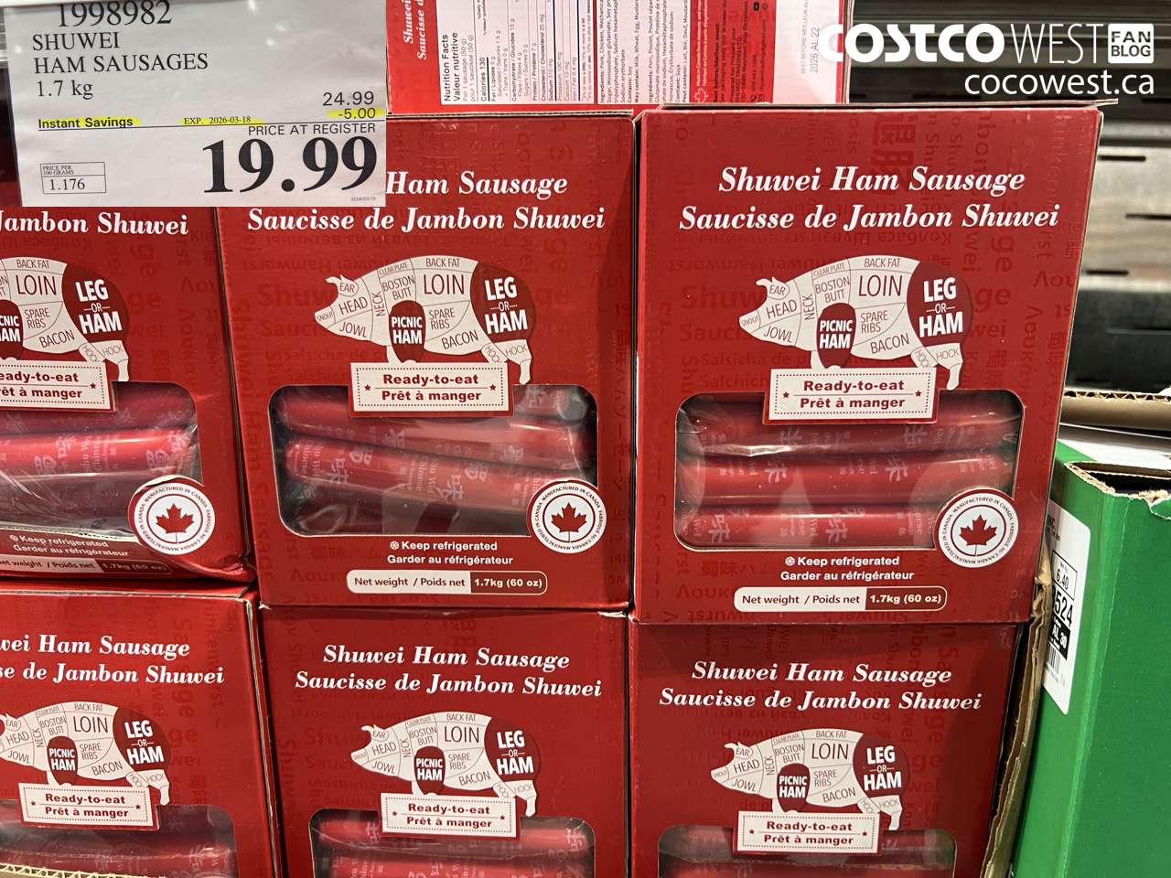 1998982 SHUWEI HAM SAUSAGES 1.7 KG ($5.00 INSTANT SAVINGS EXPIRES ON 2026-03-18) $19.99