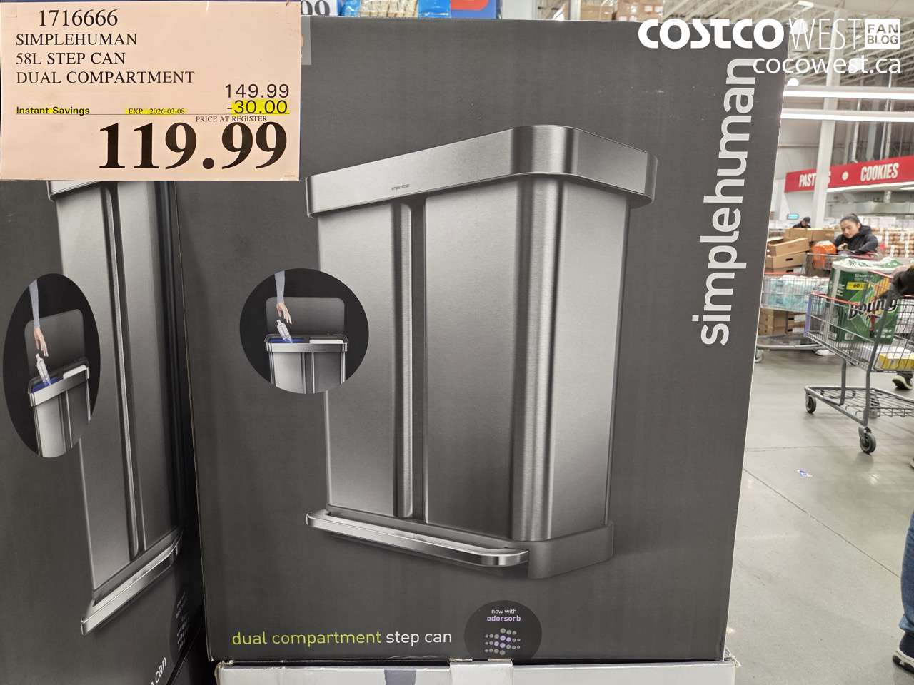 1716666 SIMPLEHUMAN 58L STEP CAN DUAL COMPARTMENT ($30.00 INSTANT SAVINGS EXPIRES ON 2026-03-08) $119.99