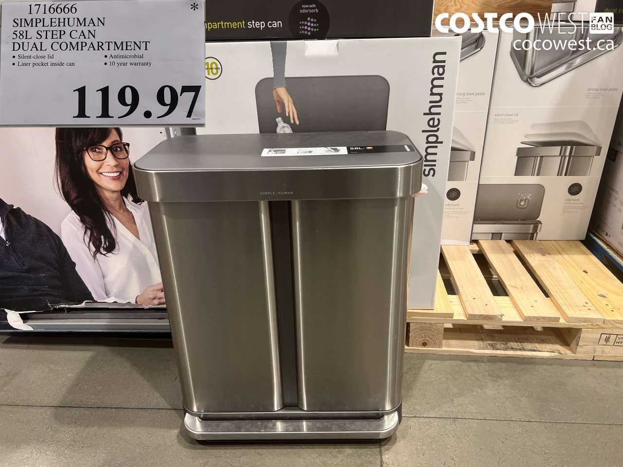 1716666 SIMPLEHUMAN 58L STEP CAN DUAL COMPARTMENT $119.97